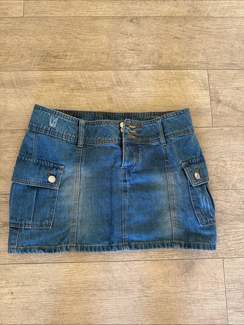 Denim Cargo Mini Skirt - Blue